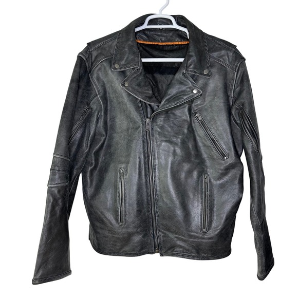 Leather Motorcycle Biker Jacket Men's 3XL Black Distressed Full Zip Vents GUC